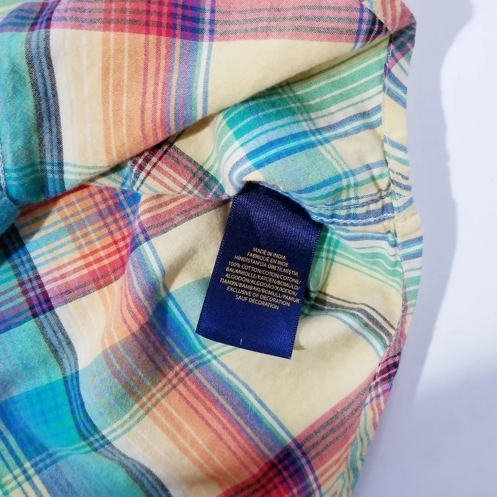 RALPH LAUREN Boys Multicolor Madras Plaid Button down Shirt size 7